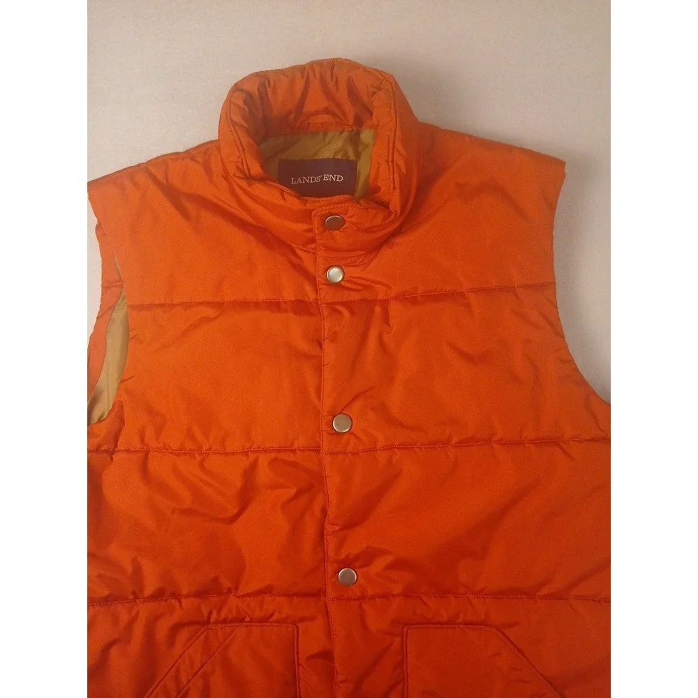Lands' End Quilted Vest Mens L 42-44 Red Orange Full Snap Pockets Insulated